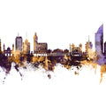 Montevideo Uruguay Skyline Purple & Gold Mural Wallpaper - pure wallpaper artwork