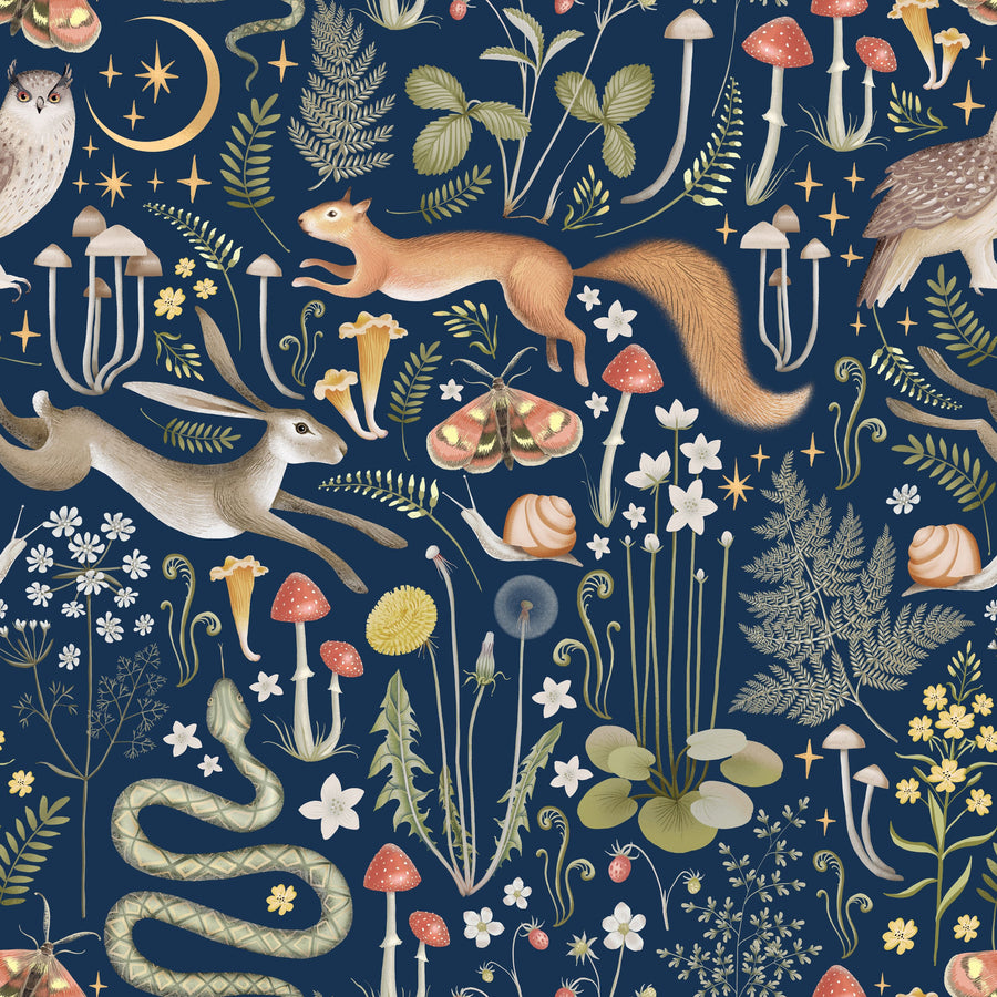 Fantasy Forest - Midnight Blue Mural Wallpaper
