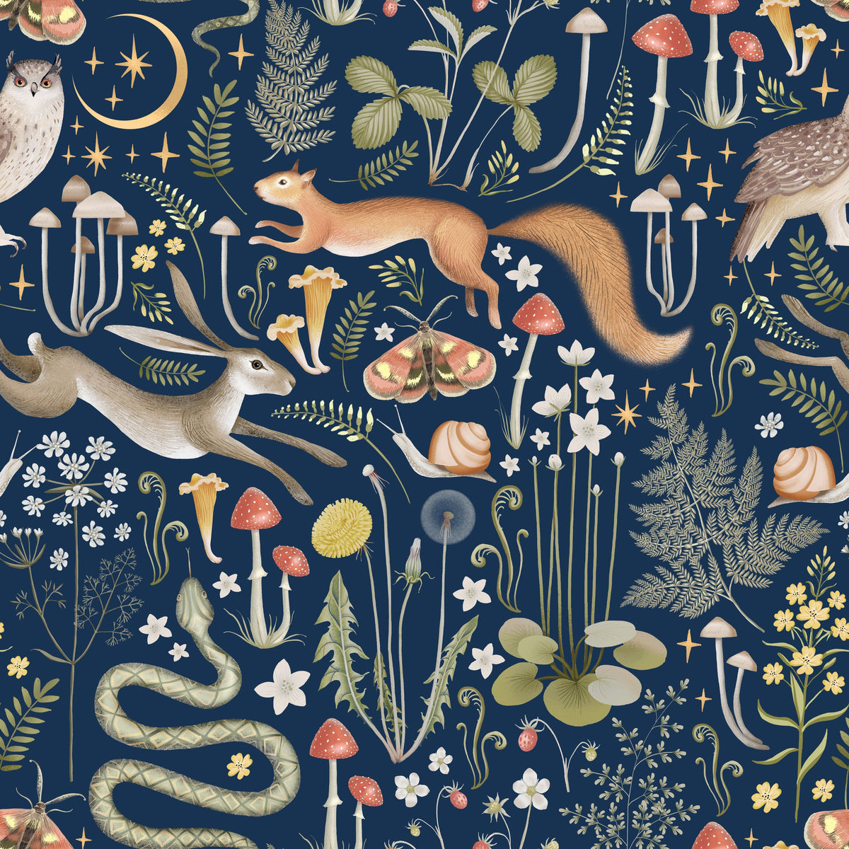 Fantasy Forest - Midnight Blue Mural Wallpaper - pure wallpaper artwork