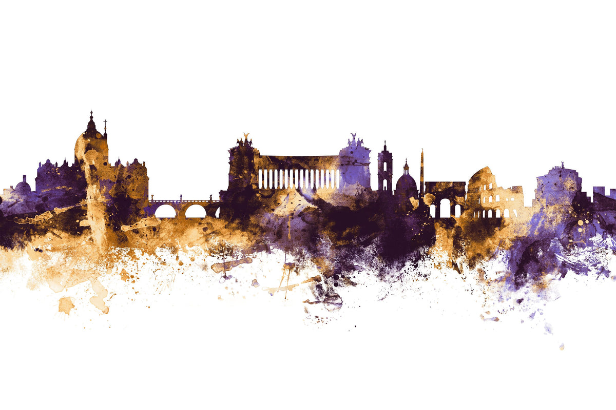 Rome Italy Skyline Purple & Gold Mural Wallpaper - pure wallpaper artwork