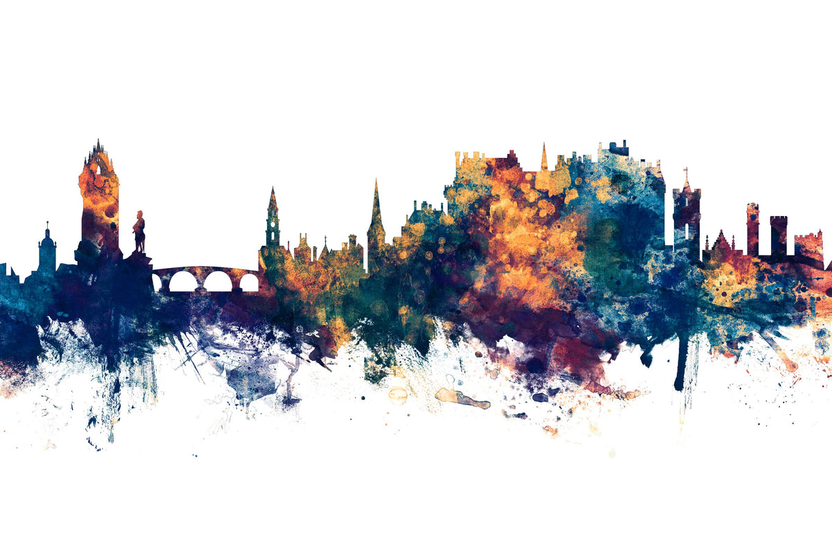 Stirling Scotland Skyline Blue & Bronze Mural Wallpaper - pure wallpaper artwork