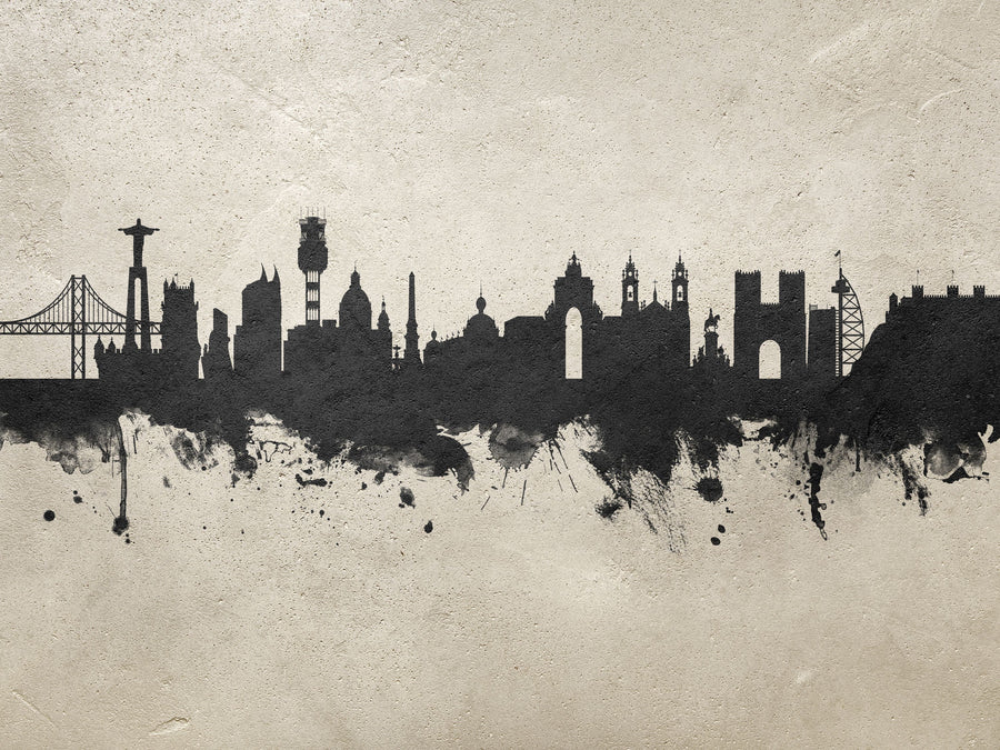 Lisbon Portugal Skyline Concrete Mural Wallpaper