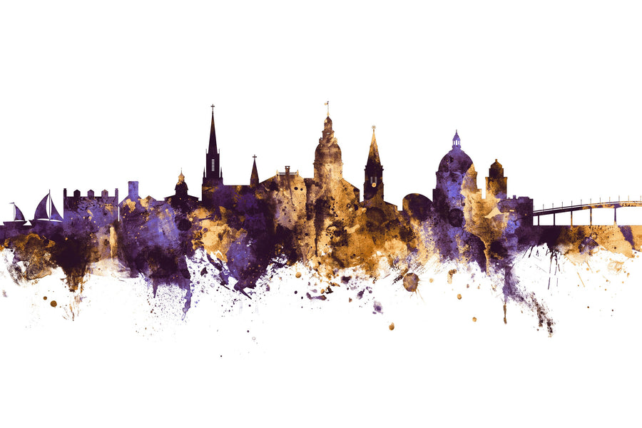 Annapolis Maryland Skyline Purple & Gold Mural Wallpaper