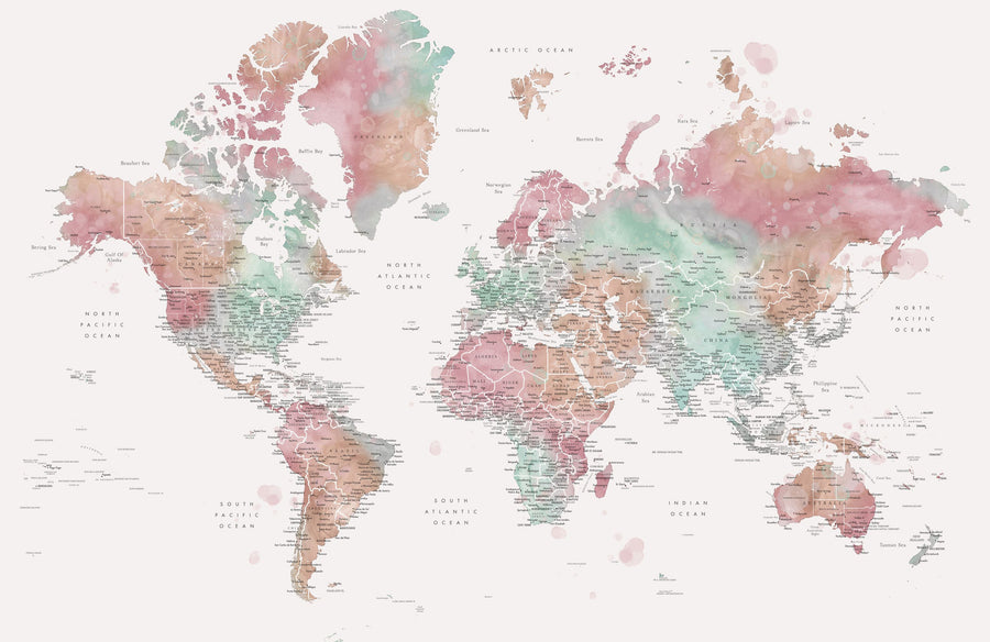World Map Cities - Fefi Mural Wallpaper