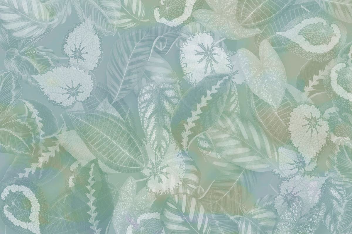 Secret Leaves Mural Wallpaper - Neutral Tone - pure wallpaper artwork