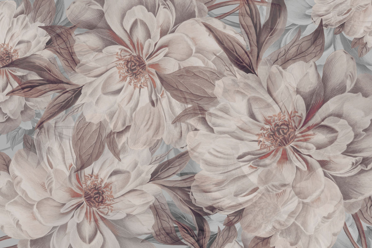 Peony Study - Pink Oyster Mural Wallpaper - pure wallpaper artwork