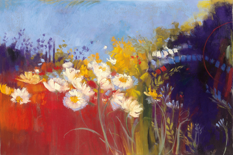 Contemporary Meadow Red Mural Wallpaper