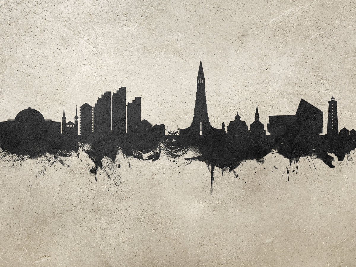 Reykjavík Skyline Concrete Mural Wallpaper - pure wallpaper artwork