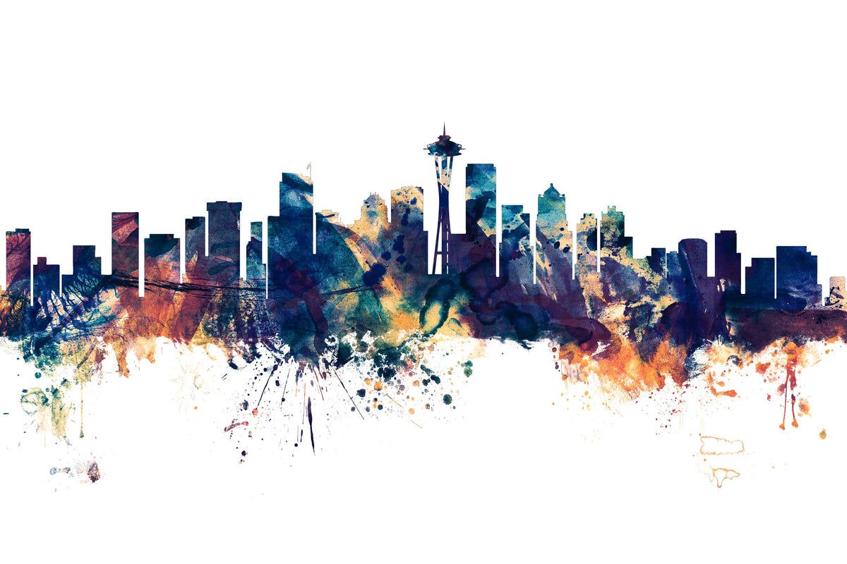 Seattle Skyline Blue & Bronze Mural Wallpaper - pure wallpaper artwork