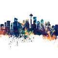 Seattle Skyline Blue & Bronze Mural Wallpaper - pure wallpaper artwork