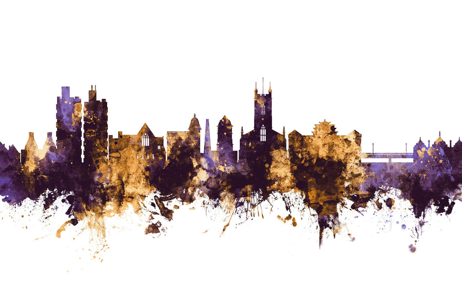 Stoke-on-Trent Skyline Purple & Gold Mural Wallpaper