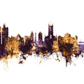 Stoke-on-Trent Skyline Purple & Gold Mural Wallpaper - pure wallpaper artwork