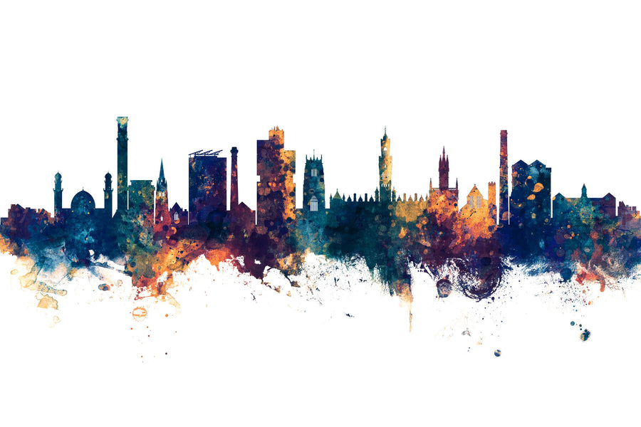 Bradford England Skyline Blue & Bronze Mural Wallpaper