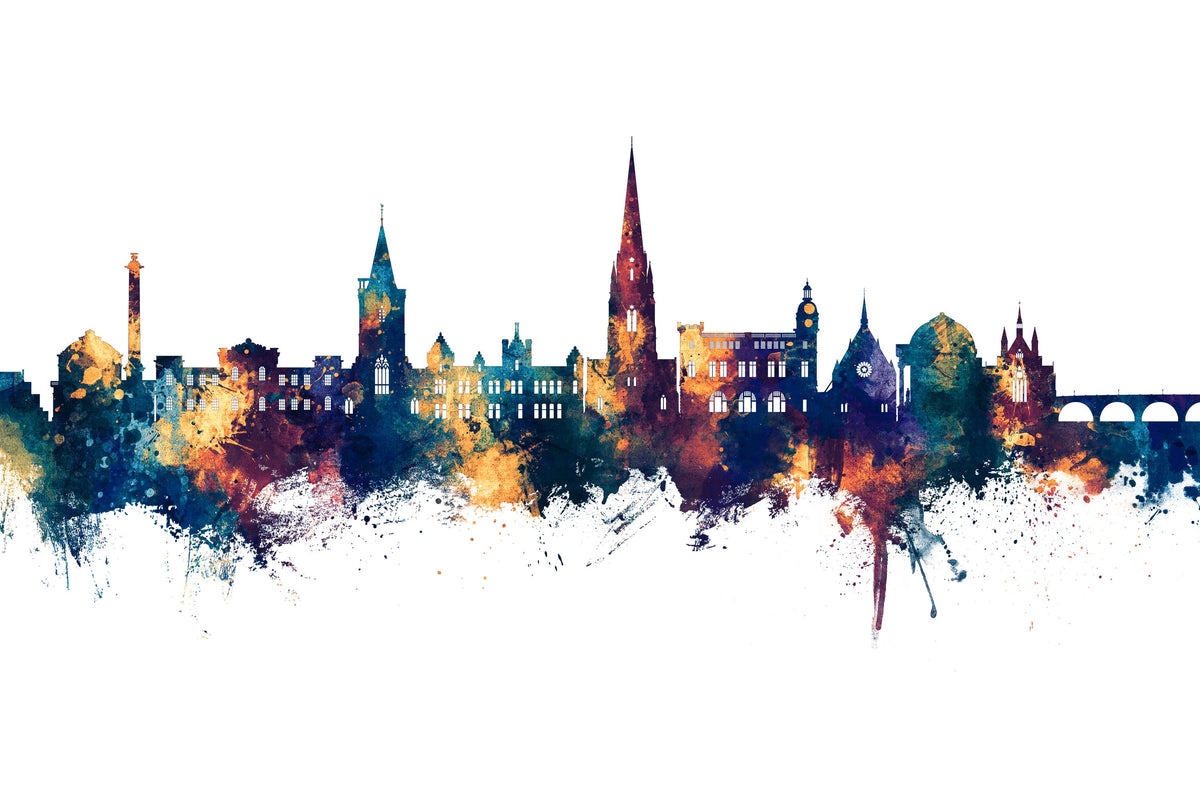Perth Scotland Skyline Blue & Bronze Mural Wallpaper - pure wallpaper artwork