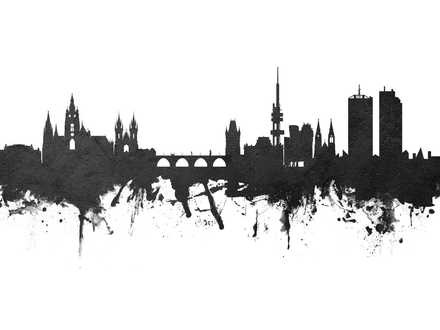 Prague (Praha) Czech Republic Skyline Black & White Mural Wallpaper