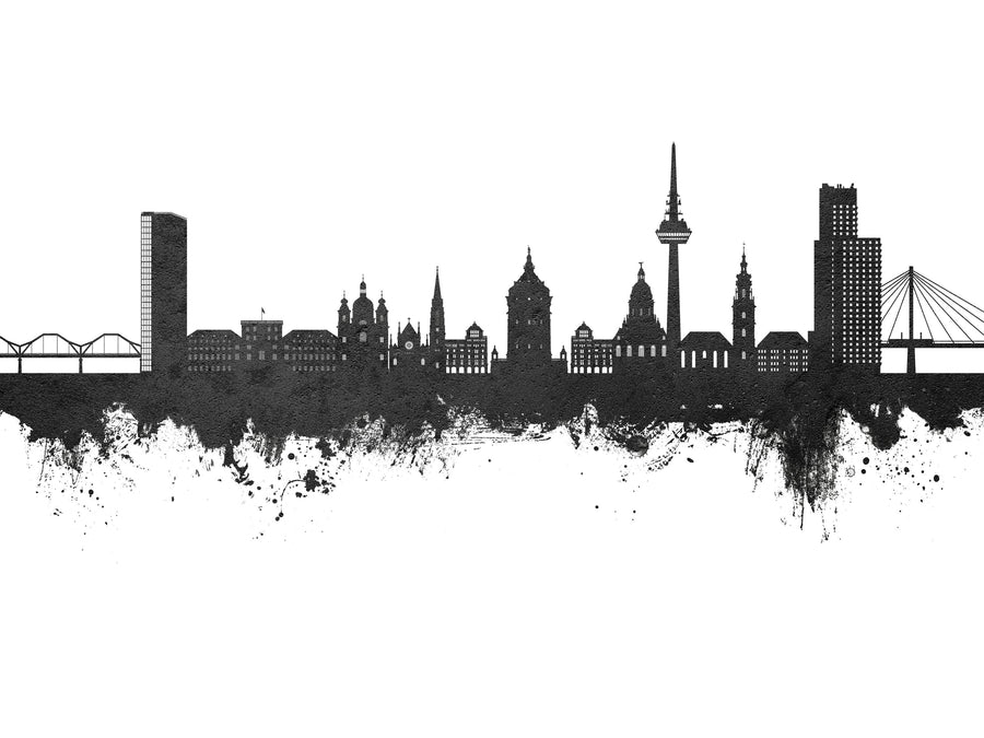 Mannheim Germany Skyline Black & White Mural Wallpaper
