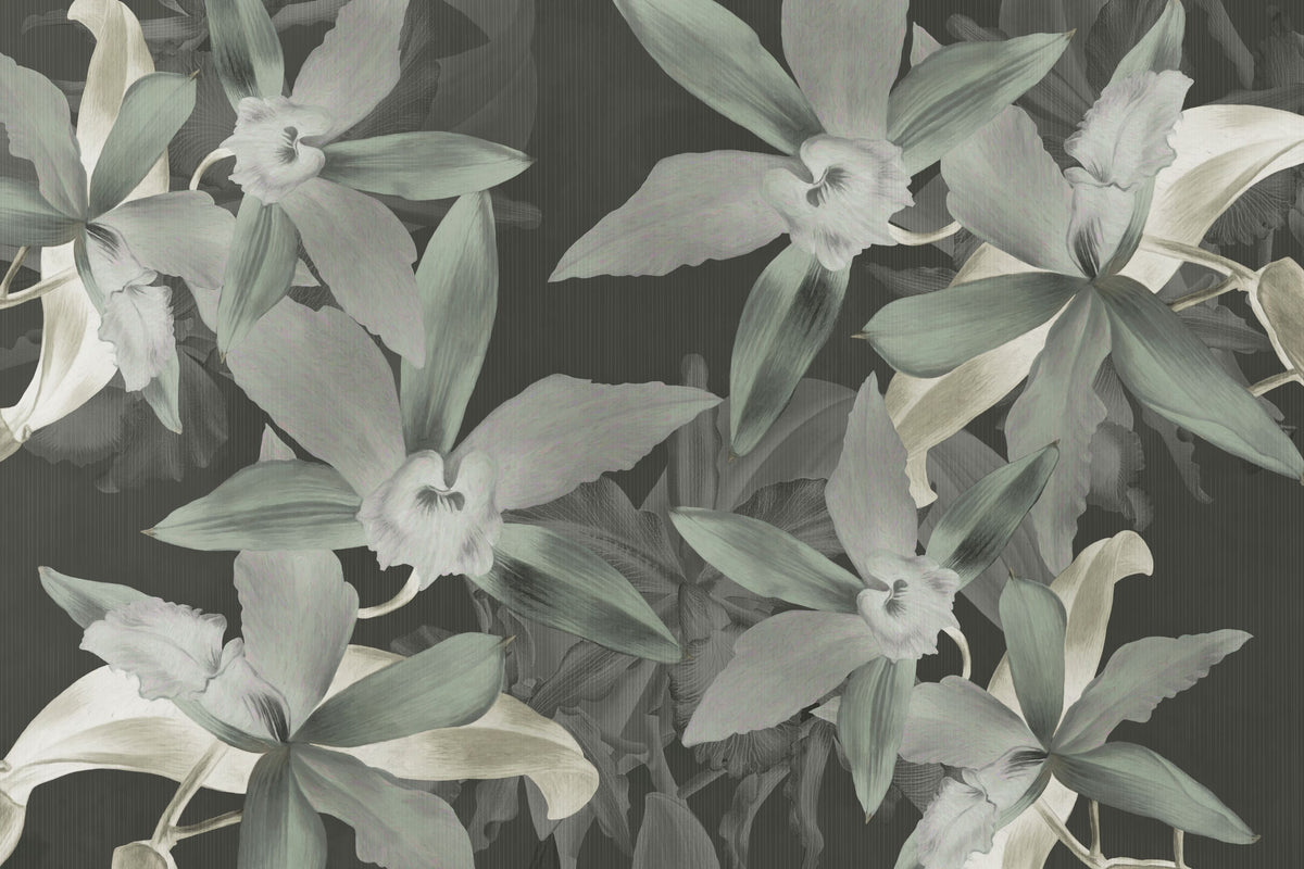 Big Orchids Green Mural Wallpaper - pure wallpaper artwork