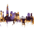 Seoul Skyline Purple & Gold Mural Wallpaper - pure wallpaper artwork