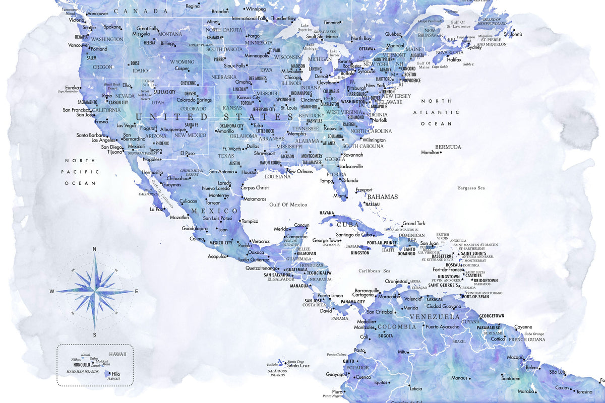 US Mexico Caribbean Map - Isidora Wash Mural Wallpaper - pure wallpaper artwork