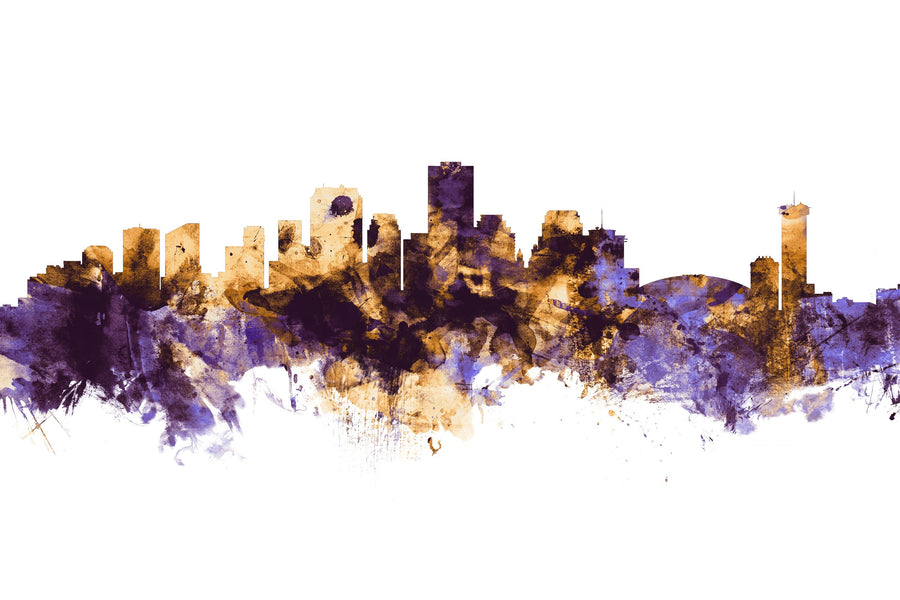 New Orleans Louisiana Skyline Purple & Gold Mural Wallpaper