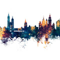 Krakow Skyline Blue & Bronze Mural Wallpaper - pure wallpaper artwork
