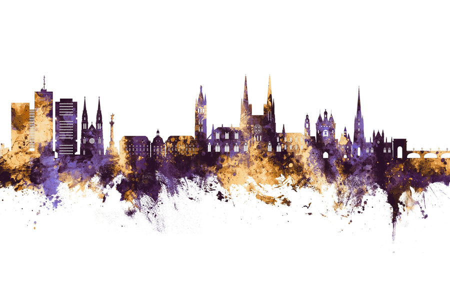 Bordeaux France Skyline Purple & Gold Mural Wallpaper