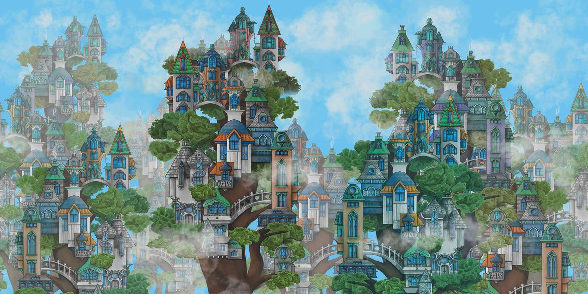 Treehouse Neighborhood Bright Mural Wallpaper - pure wallpaper artwork