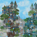 Treehouse Neighborhood Bright Mural Wallpaper - pure wallpaper artwork
