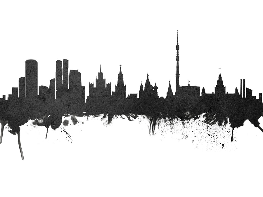 Moscow Russia Skyline Black & White Mural Wallpaper