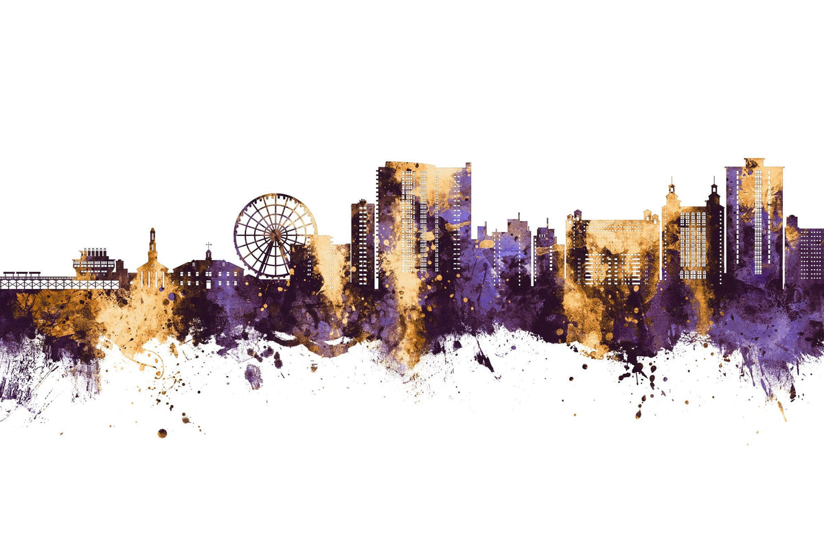 Myrtle Beach South Carolina Skyline Purple & Gold Mural Wallpaper - pure wallpaper artwork