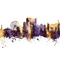 Myrtle Beach South Carolina Skyline Purple & Gold Mural Wallpaper - pure wallpaper artwork