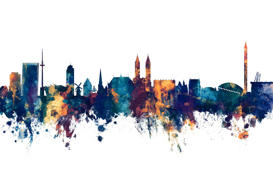 Bremen Germany Skyline Blue & Bronze Mural Wallpaper