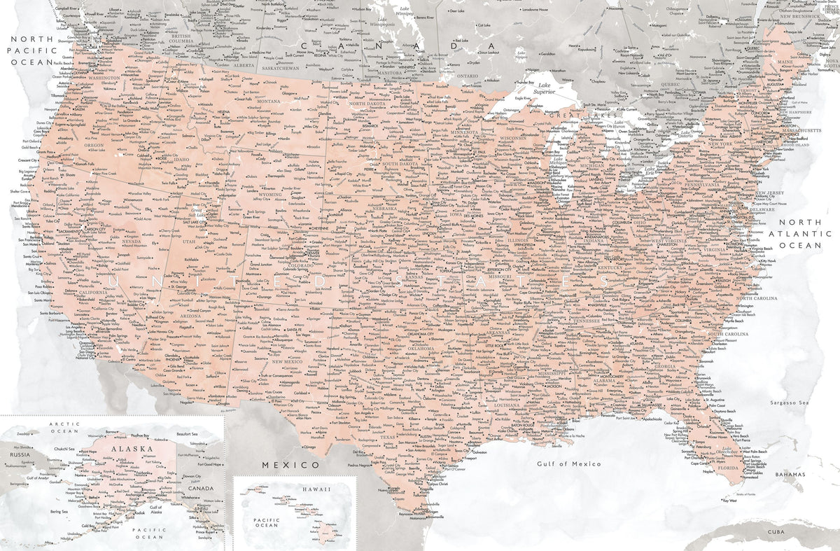 US Map Detailed - Lynette Mural Wallpaper - pure wallpaper artwork