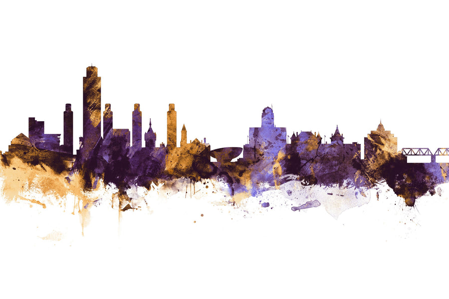 Albany New York Skyline Purple & Gold Mural Wallpaper