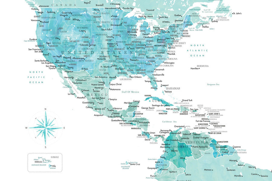 US Mexico Caribbean Map - Aquamar Mural Wallpaper