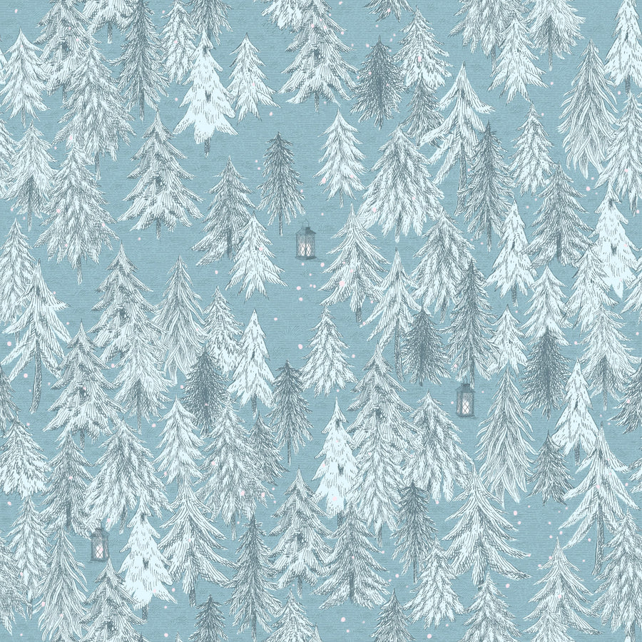 Forest Lanterns, Dusty Blue Mural Wallpaper