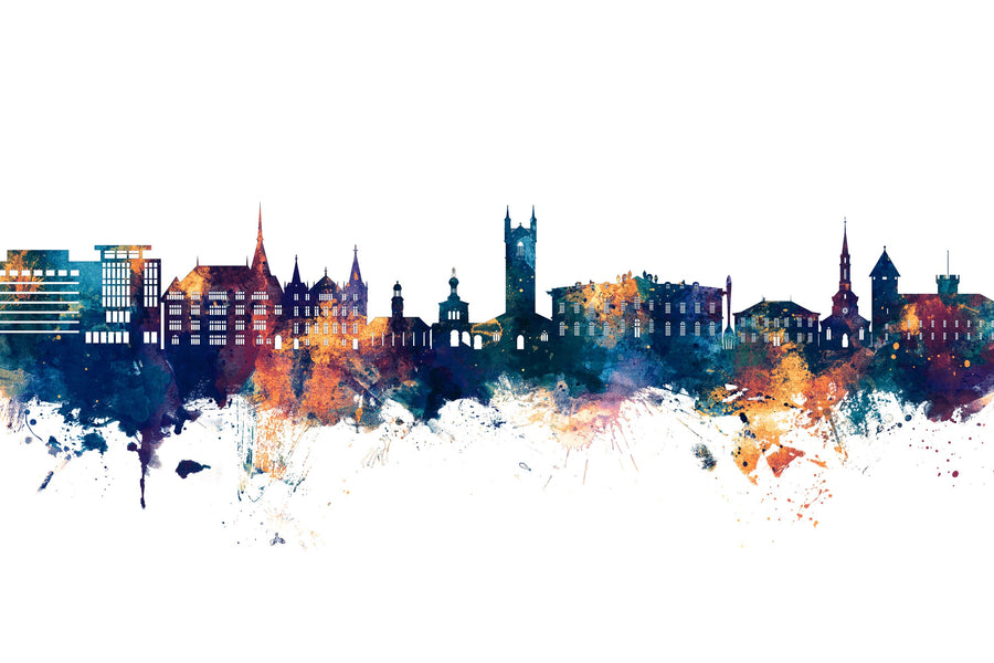 Vevey Switzerland Skyline Blue & Bronze Mural Wallpaper