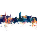 Vevey Switzerland Skyline Blue & Bronze Mural Wallpaper - pure wallpaper artwork