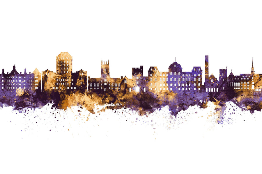 Poughkeepsie New York Skyline Purple & Gold Mural Wallpaper