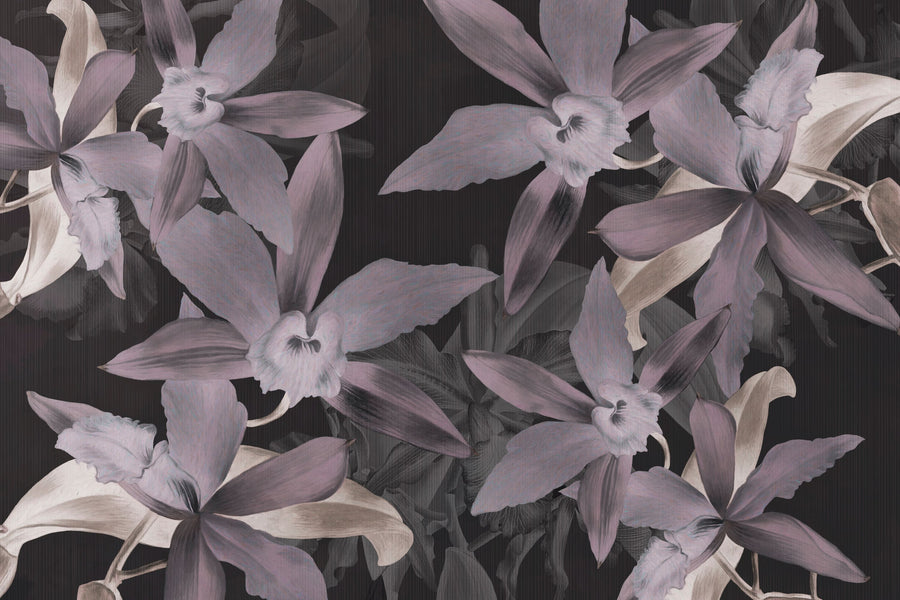 Big Orchids Dark Purple Mural Wallpaper