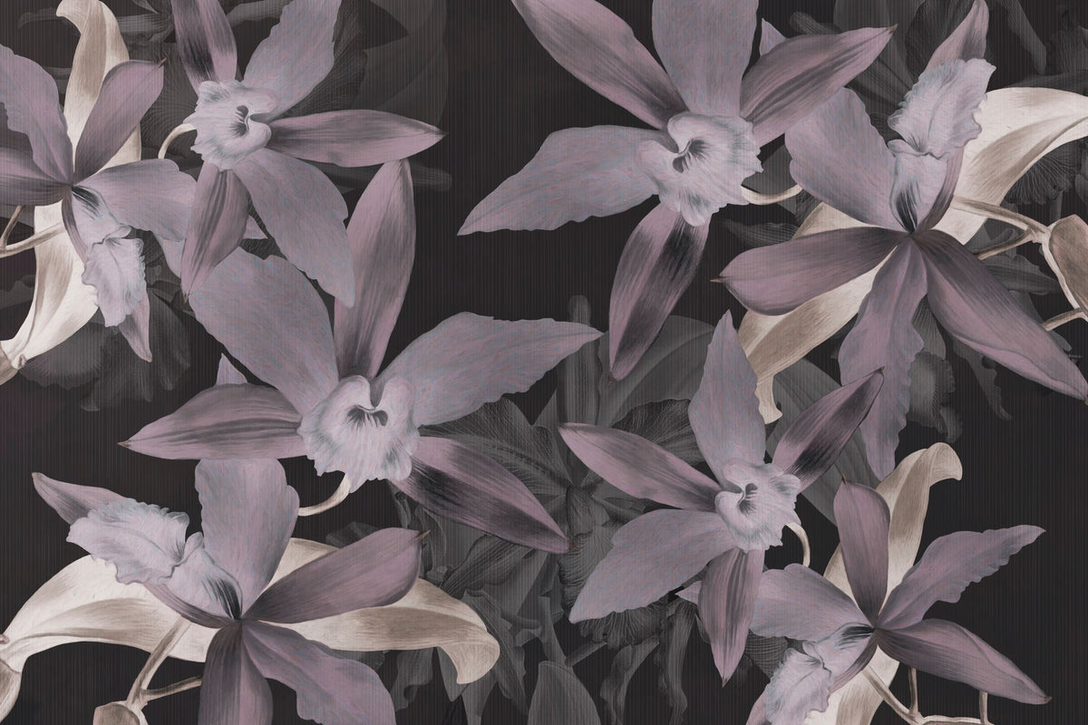 Big Orchids Dark Purple Mural Wallpaper - pure wallpaper artwork
