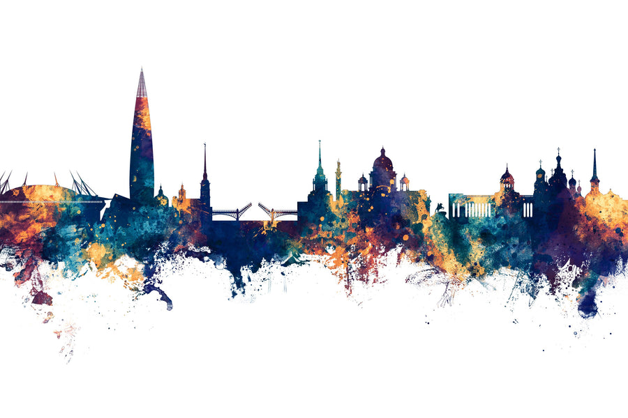 St Petersbug Russia Skyline Blue & Bronze Mural Wallpaper