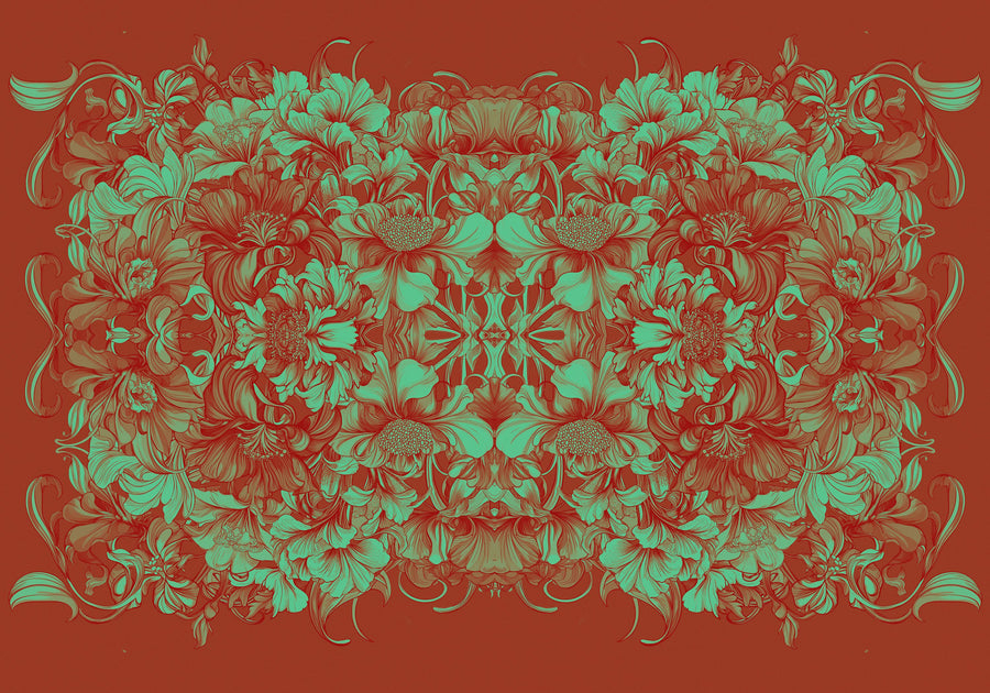 Scandi Flower Ceiling VI Mural Wallpaper - Red Tone