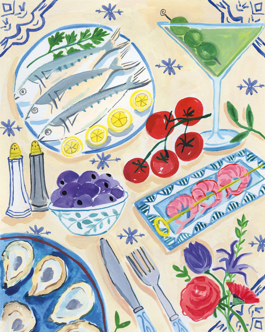 Seafood Tablescape Mural Wallpaper