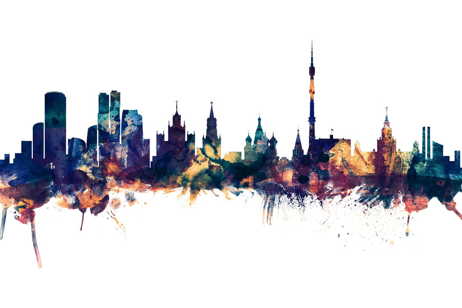 Moscow Russia Skyline Blue & Bronze Mural Wallpaper