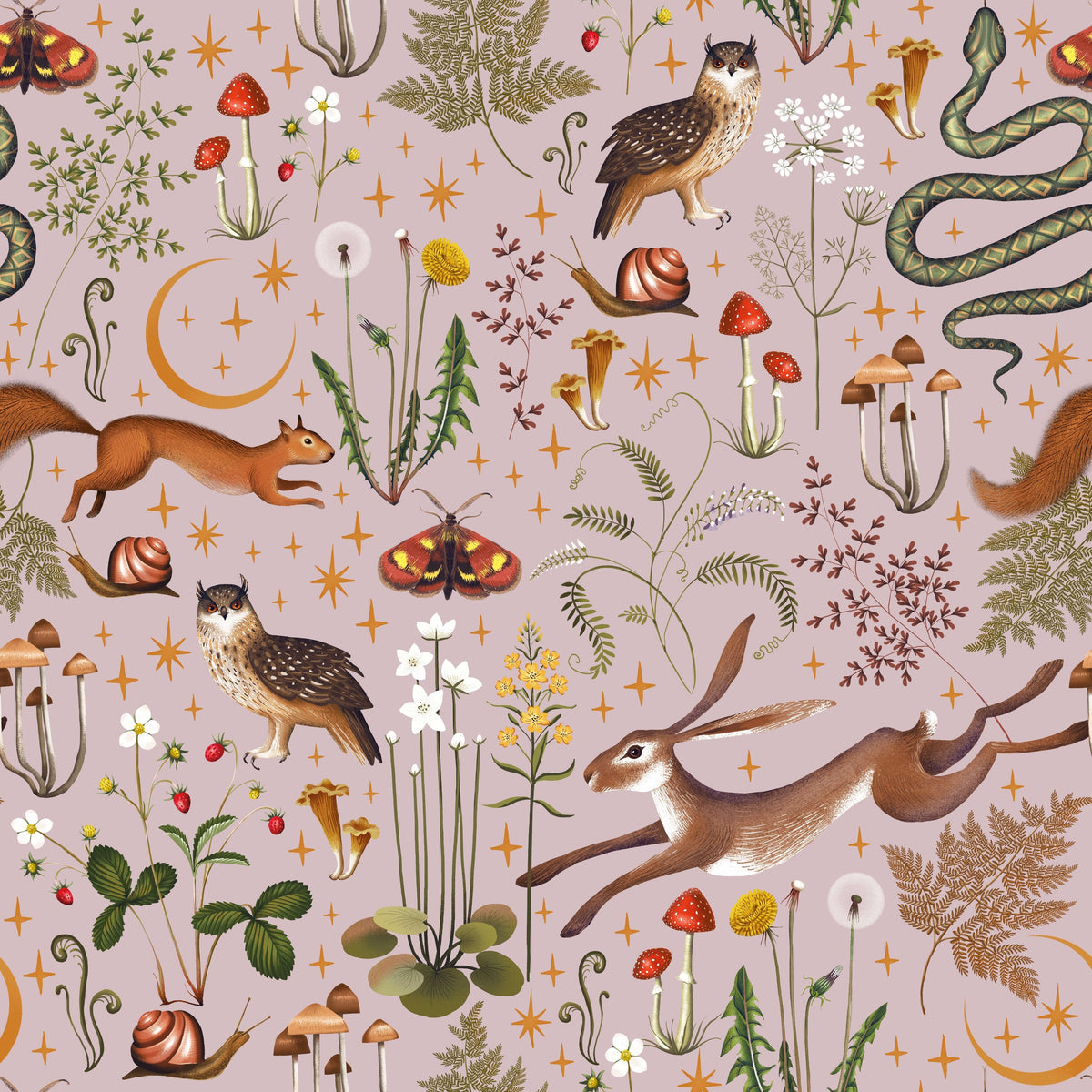 Fantasy Forest - Dusty Pink Mural Wallpaper - pure wallpaper artwork