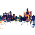 Detroit Michigan Skyline Blue & Bronze Mural Wallpaper - pure wallpaper artwork