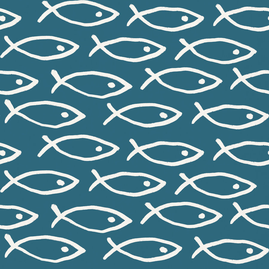 Seaside Fish Dark Blue Mural Wallpaper