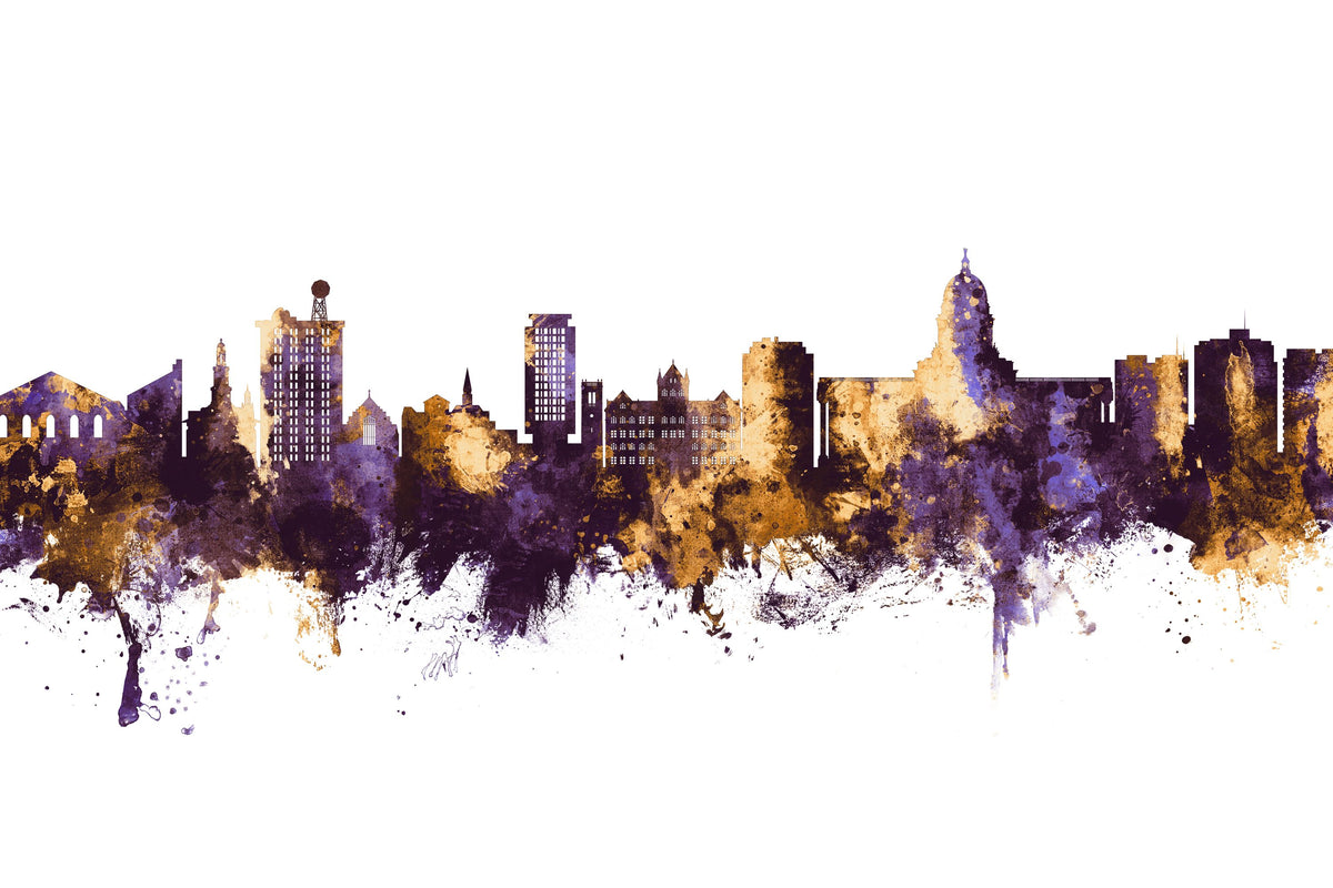 Madison Wisconsin Skyline Purple & Gold Mural Wallpaper - pure wallpaper artwork