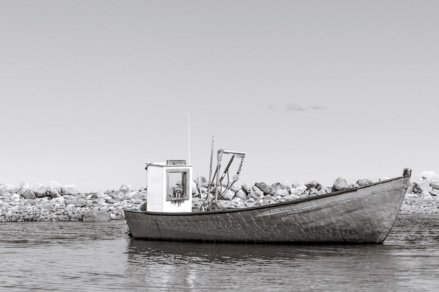 Fishing Boat Rest BW Mural Wallpaper